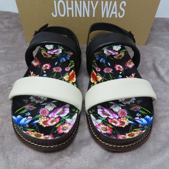 Johnny Was Double Band Leather Sandal Ombre Multicolor Floral Women Size 10 NEW - Picture 2 of 12